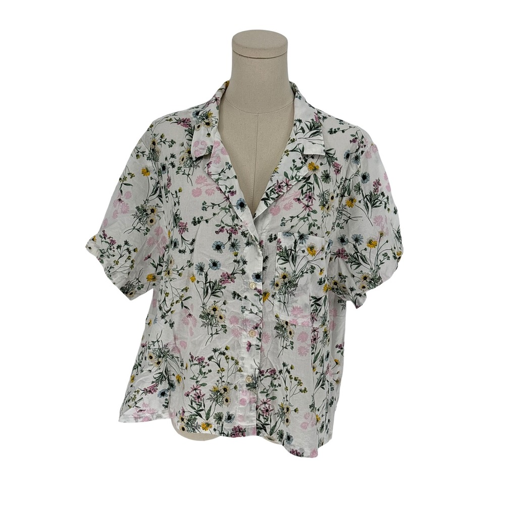 GapBody Pajama Top White Floral Wildflower 100% Cotton XL